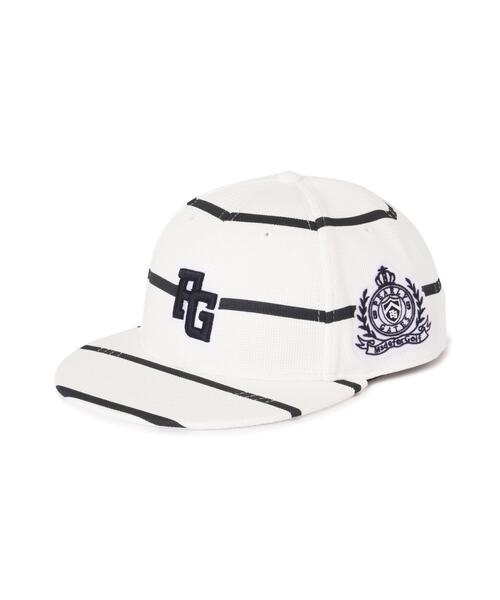 PEARLY GATES(パーリーゲイツ)の「【PEARLY GATES】ボーダー柄フラットブリムCAP(キャップ・レディース・ホワイト系その他/ダークインディゴブルー・FREE)」の1枚目の写真