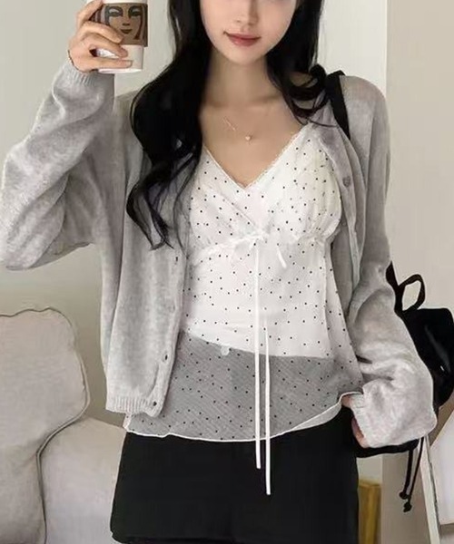 LAFFMO(ラフモ)の「ドット柄シアービスチェ(キャミソール・レディース・ホワイト/グレー/ブラック・F)」の1枚目の写真