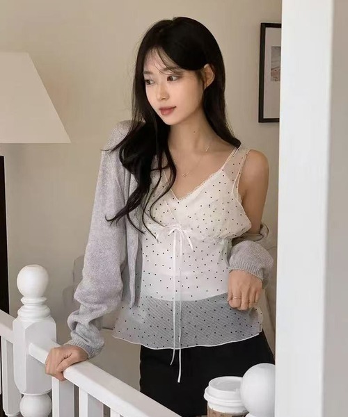 LAFFMO(ラフモ)の「ドット柄シアービスチェ(キャミソール・レディース・ホワイト/グレー/ブラック・F)」の14枚目の写真
