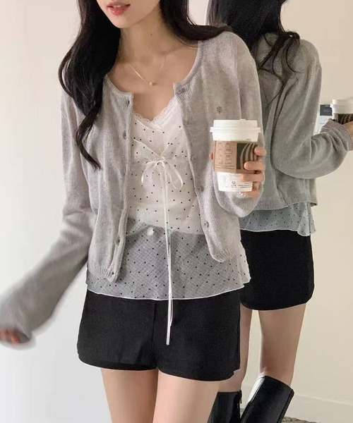 LAFFMO(ラフモ)の「ドット柄シアービスチェ(キャミソール・レディース・ホワイト/グレー/ブラック・F)」の15枚目の写真