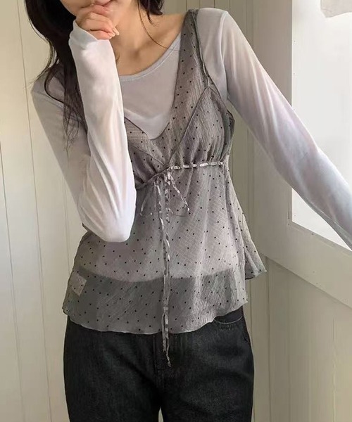 LAFFMO(ラフモ)の「ドット柄シアービスチェ(キャミソール・レディース・ホワイト/グレー/ブラック・F)」の16枚目の写真