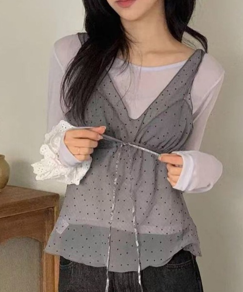 LAFFMO(ラフモ)の「ドット柄シアービスチェ(キャミソール・レディース・ホワイト/グレー/ブラック・F)」の20枚目の写真