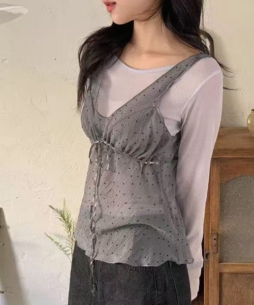 LAFFMO(ラフモ)の「ドット柄シアービスチェ(キャミソール・レディース・ホワイト/グレー/ブラック・F)」の22枚目の写真