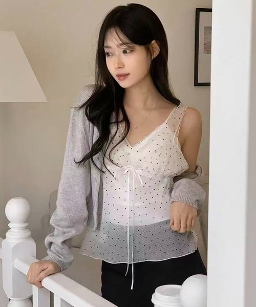 LAFFMO(ラフモ)の「ドット柄シアービスチェ(キャミソール・レディース・ホワイト/グレー/ブラック・F)」の5枚目の写真