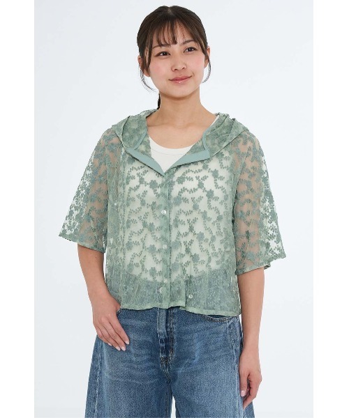 HEART MARKET（ハートマーケット）の「レース柄半袖フードブラウス（シャツ/ブラウス・レディース・ホワイト/グリーン/ナチュラル・FREE）」の3枚目の写真