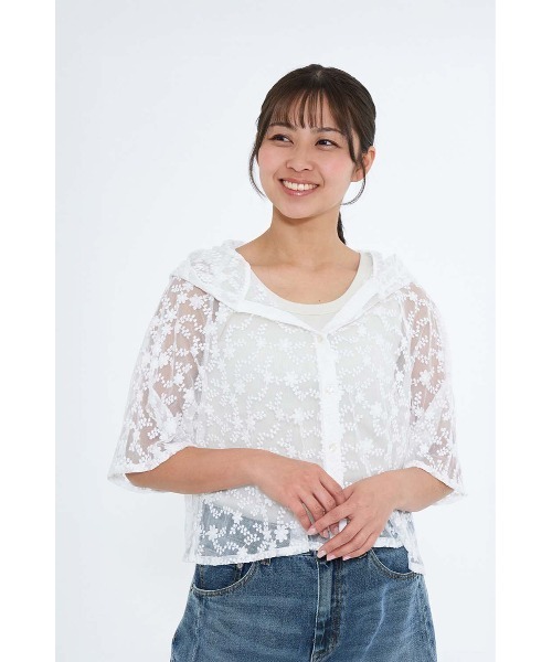 HEART MARKET（ハートマーケット）の「レース柄半袖フードブラウス（シャツ/ブラウス・レディース・ホワイト/グリーン/ナチュラル・FREE）」の7枚目の写真