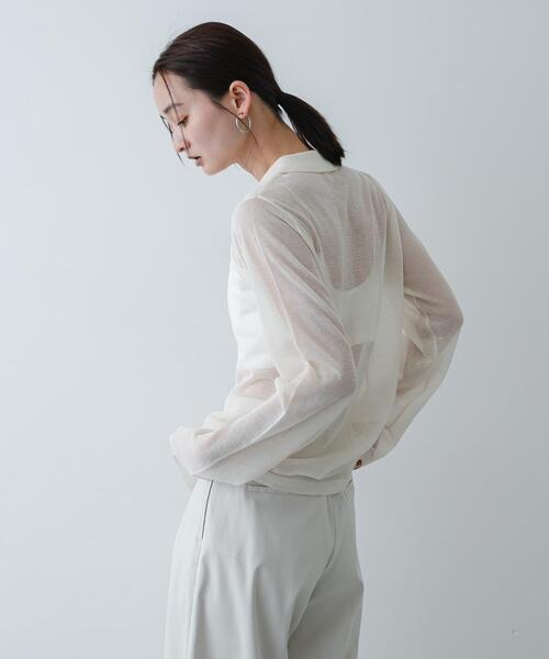 SENSE OF PLACE by URBAN RESEARCH（センスオブプレイスバイアーバンリサーチ）の「『洗濯可/接触冷感』シアーニットシャツカーディガン（ニット/セーター・レディース・ネイビー/アイボリー/ブラウン・ONE）」の11枚目の写真