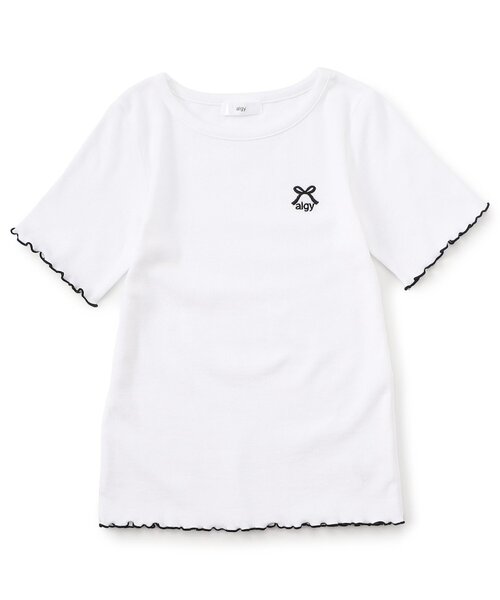 algy（アルジー）の「【puchily プチプラライン】フリル リブ半袖Tシャツ（Tシャツ/カットソー・キッズ・ブラック/サックスブルー/オフホワイト/ピンク・130/120/160/150/140）」の2枚目の写真