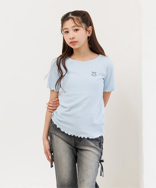 algy（アルジー）の「【puchily プチプラライン】フリル リブ半袖Tシャツ（Tシャツ/カットソー・キッズ・ブラック/サックスブルー/オフホワイト/ピンク・130/120/160/150/140）」の3枚目の写真