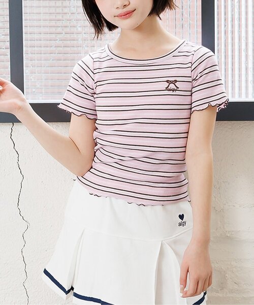 algy（アルジー）の「【puchily プチプラライン】フリル リブ半袖Tシャツ（Tシャツ/カットソー・キッズ・ブラック/サックスブルー/オフホワイト/ピンク・130/120/160/150/140）」の4枚目の写真