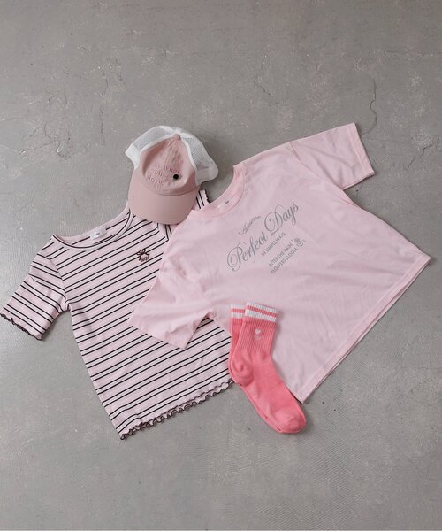 algy（アルジー）の「【puchily プチプラライン】フリル リブ半袖Tシャツ（Tシャツ/カットソー・キッズ・ブラック/サックスブルー/オフホワイト/ピンク・130/120/160/150/140）」の5枚目の写真