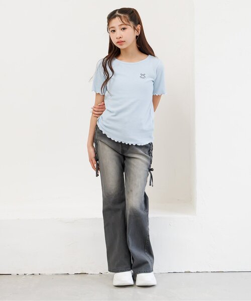 algy（アルジー）の「【puchily プチプラライン】フリル リブ半袖Tシャツ（Tシャツ/カットソー・キッズ・ブラック/サックスブルー/オフホワイト/ピンク・130/120/160/150/140）」の22枚目の写真