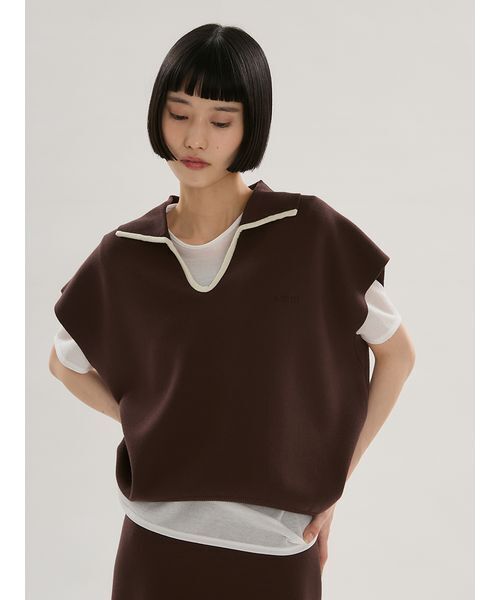 emmi(エミ)の「エフォートレスポロニット【セットアップ対応】(ニット/セーター・レディース・ネイビー/ブラウン/ライトベージュ・F)」の2枚目の写真