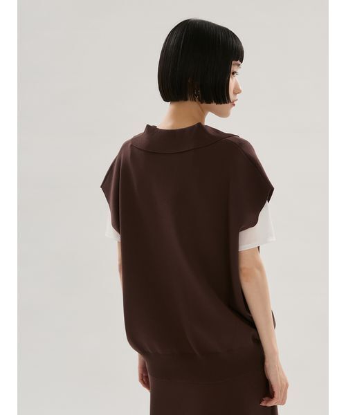 emmi(エミ)の「エフォートレスポロニット【セットアップ対応】(ニット/セーター・レディース・ネイビー/ブラウン/ライトベージュ・F)」の6枚目の写真