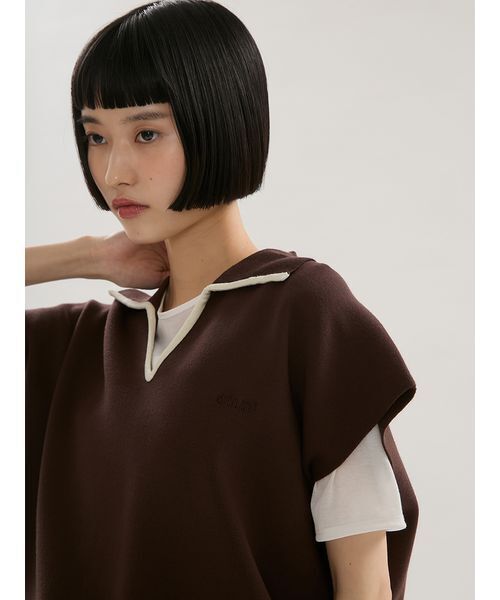 emmi(エミ)の「エフォートレスポロニット【セットアップ対応】(ニット/セーター・レディース・ネイビー/ブラウン/ライトベージュ・F)」の8枚目の写真