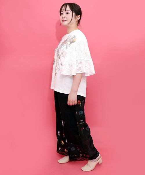 ScoLar(スカラー)の「162602:花刺繍×コットンレース×シアー 異素材パンツ(その他パンツ・レディース・ブラック/オフホワイト・M)」の9枚目の写真