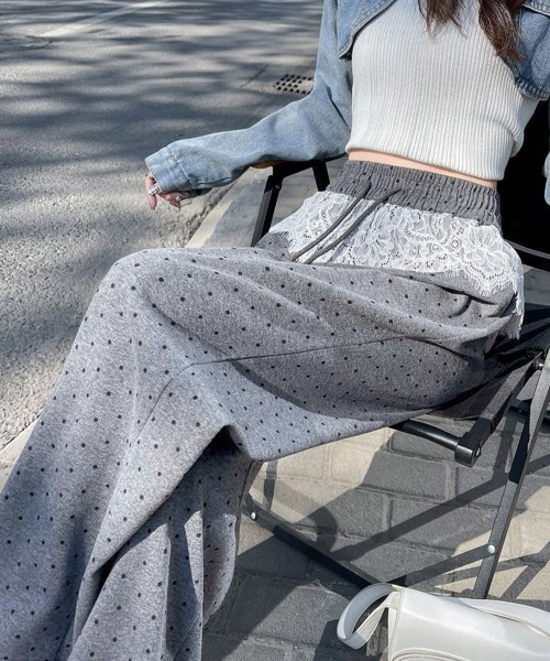 Miniministore(ミニミニストア)の「レース切り替えドット柄 ワイドパンツ美脚(その他パンツ・レディース・ブラック/グレー・3XL/M/XL/L/2XL)」の13枚目の写真