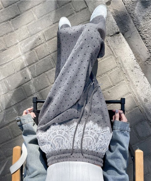 Miniministore(ミニミニストア)の「レース切り替えドット柄 ワイドパンツ美脚(その他パンツ・レディース・ブラック/グレー・3XL/M/XL/L/2XL)」の14枚目の写真