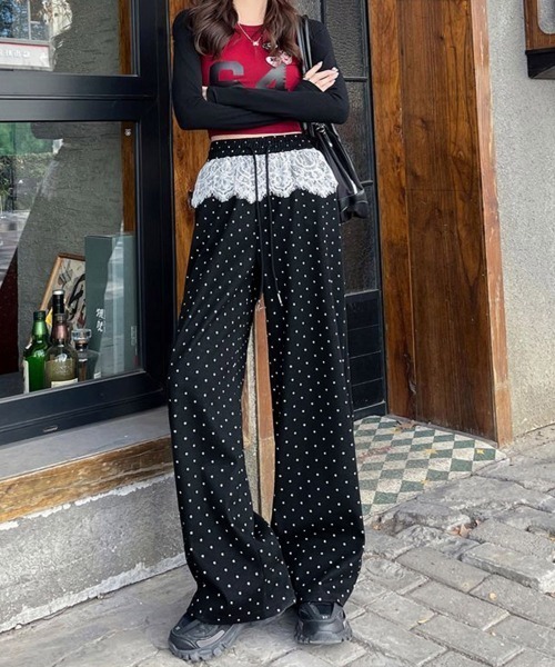 Miniministore(ミニミニストア)の「レース切り替えドット柄 ワイドパンツ美脚(その他パンツ・レディース・ブラック/グレー・3XL/M/XL/L/2XL)」の16枚目の写真