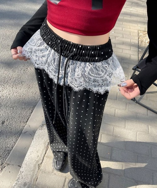 Miniministore(ミニミニストア)の「レース切り替えドット柄 ワイドパンツ美脚(その他パンツ・レディース・ブラック/グレー・3XL/M/XL/L/2XL)」の18枚目の写真