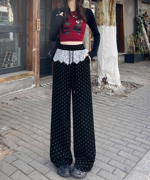 Miniministore(ミニミニストア)の「レース切り替えドット柄 ワイドパンツ美脚(その他パンツ・レディース・ブラック/グレー・3XL/M/XL/L/2XL)」の19枚目の写真