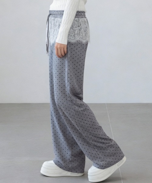Miniministore(ミニミニストア)の「レース切り替えドット柄 ワイドパンツ美脚(その他パンツ・レディース・ブラック/グレー・3XL/M/XL/L/2XL)」の21枚目の写真