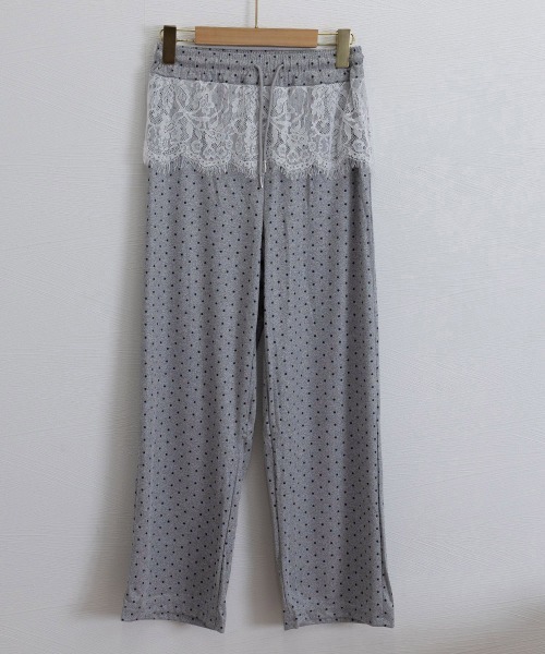Miniministore(ミニミニストア)の「レース切り替えドット柄 ワイドパンツ美脚(その他パンツ・レディース・ブラック/グレー・3XL/M/XL/L/2XL)」の4枚目の写真