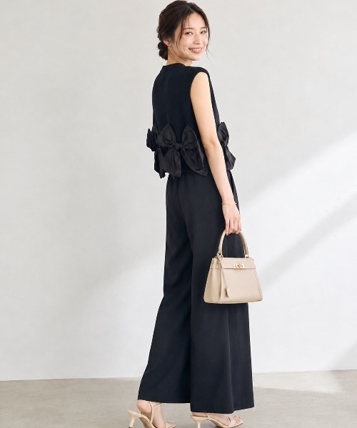 Lateru（ラテル）の「ヘムオーガンジーリボンノースリーブニット＋　美シルエットニットパンツ（セットアップ・レディース・ブラック/グレー/ストライプ/アイボリー・FREE）」の8枚目の写真