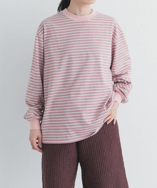 URBAN RESEARCH DOORS(アーバンリサーチドアーズ)の「『スタッフ企画』マルチボーダーロングTシャツ(Tシャツ/カットソー・レディース・ピンク/ブラウン・FREE)」の5枚目の写真