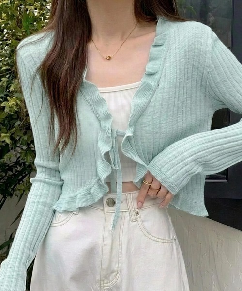 yuue' ( wear )（ユーイ）の「フリルシアーボレロカーディガン/冷房対策（カーディガン/ボレロ・レディース・ホワイト/クリーム/グリーン/ブラック/ブルー・FREE）」の5枚目の写真