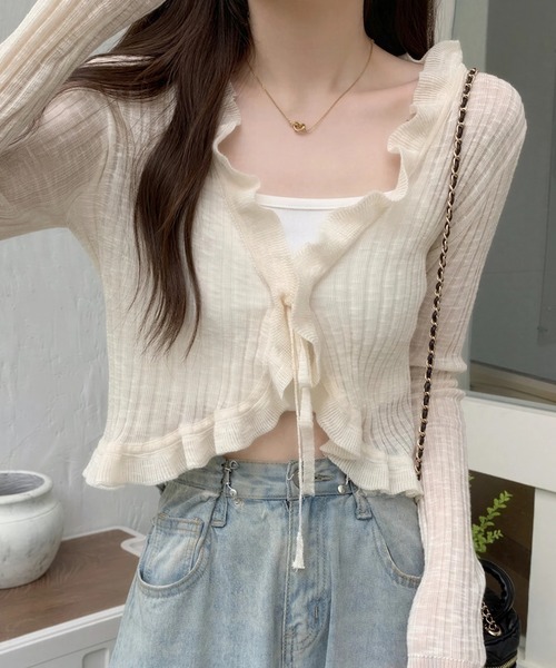 yuue' ( wear )（ユーイ）の「フリルシアーボレロカーディガン/冷房対策（カーディガン/ボレロ・レディース・ホワイト/クリーム/グリーン/ブラック/ブルー・FREE）」の4枚目の写真