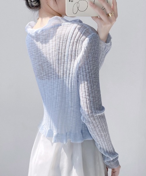 yuue' ( wear )（ユーイ）の「フリルシアーボレロカーディガン/冷房対策（カーディガン/ボレロ・レディース・ホワイト/クリーム/グリーン/ブラック/ブルー・FREE）」の7枚目の写真