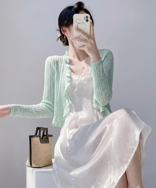 yuue' ( wear )（ユーイ）の「フリルシアーボレロカーディガン/冷房対策（カーディガン/ボレロ・レディース・ホワイト/クリーム/グリーン/ブラック/ブルー・FREE）」の10枚目の写真