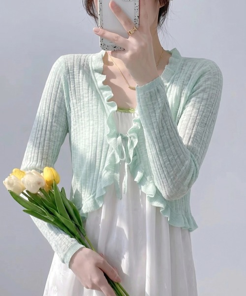 yuue' ( wear )（ユーイ）の「フリルシアーボレロカーディガン/冷房対策（カーディガン/ボレロ・レディース・ホワイト/クリーム/グリーン/ブラック/ブルー・FREE）」の9枚目の写真