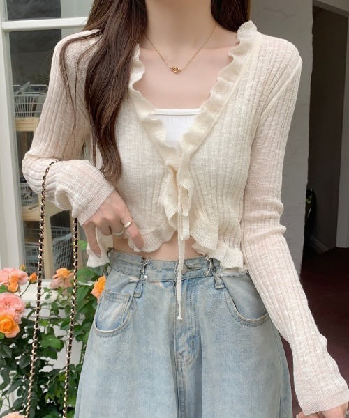 yuue' ( wear )（ユーイ）の「フリルシアーボレロカーディガン/冷房対策（カーディガン/ボレロ・レディース・ホワイト/クリーム/グリーン/ブラック/ブルー・FREE）」の19枚目の写真