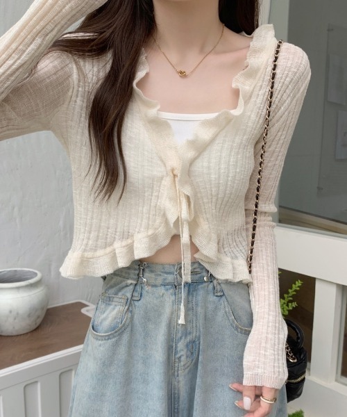 yuue' ( wear )（ユーイ）の「フリルシアーボレロカーディガン/冷房対策（カーディガン/ボレロ・レディース・ホワイト/クリーム/グリーン/ブラック/ブルー・FREE）」の20枚目の写真