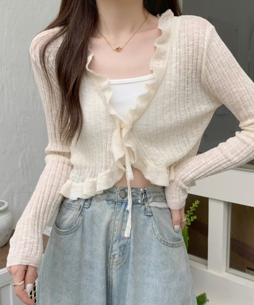 yuue' ( wear )（ユーイ）の「フリルシアーボレロカーディガン/冷房対策（カーディガン/ボレロ・レディース・ホワイト/クリーム/グリーン/ブラック/ブルー・FREE）」の21枚目の写真