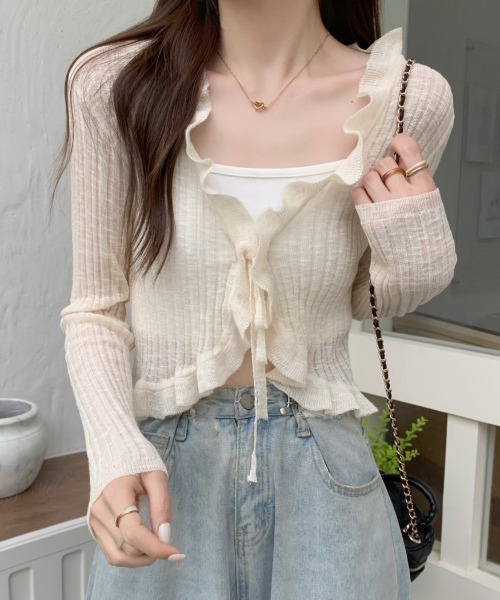 yuue' ( wear )（ユーイ）の「フリルシアーボレロカーディガン/冷房対策（カーディガン/ボレロ・レディース・ホワイト/クリーム/グリーン/ブラック/ブルー・FREE）」の22枚目の写真