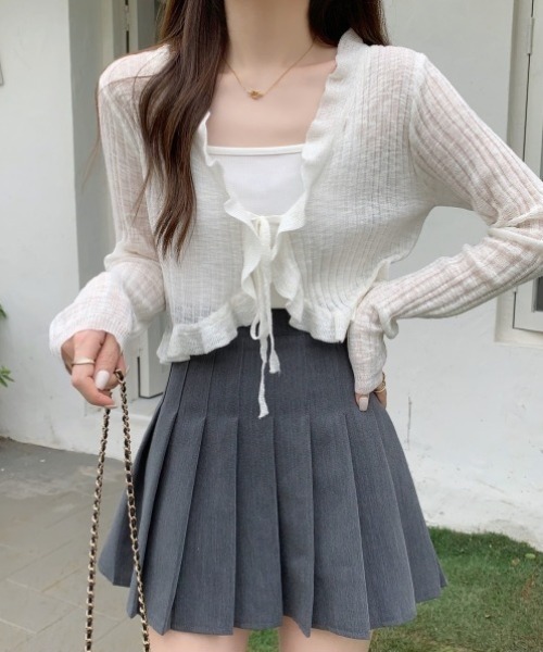 yuue' ( wear )（ユーイ）の「フリルシアーボレロカーディガン/冷房対策（カーディガン/ボレロ・レディース・ホワイト/クリーム/グリーン/ブラック/ブルー・FREE）」の11枚目の写真