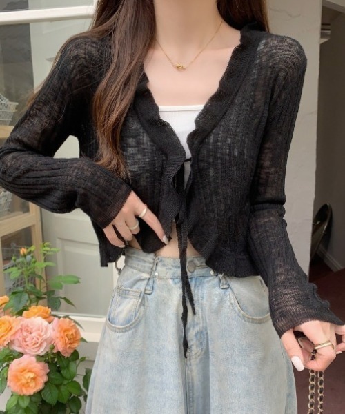 yuue' ( wear )（ユーイ）の「フリルシアーボレロカーディガン/冷房対策（カーディガン/ボレロ・レディース・ホワイト/クリーム/グリーン/ブラック/ブルー・FREE）」の12枚目の写真