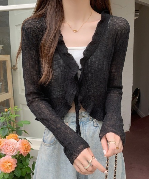 yuue' ( wear )（ユーイ）の「フリルシアーボレロカーディガン/冷房対策（カーディガン/ボレロ・レディース・ホワイト/クリーム/グリーン/ブラック/ブルー・FREE）」の13枚目の写真