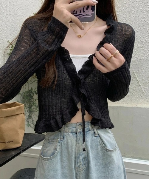 yuue' ( wear )（ユーイ）の「フリルシアーボレロカーディガン/冷房対策（カーディガン/ボレロ・レディース・ホワイト/クリーム/グリーン/ブラック/ブルー・FREE）」の14枚目の写真