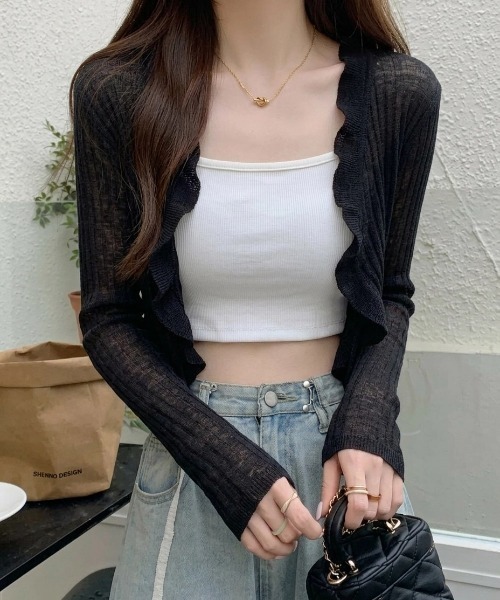 yuue' ( wear )（ユーイ）の「フリルシアーボレロカーディガン/冷房対策（カーディガン/ボレロ・レディース・ホワイト/クリーム/グリーン/ブラック/ブルー・FREE）」の15枚目の写真