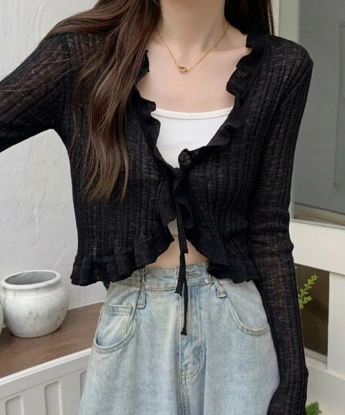 yuue' ( wear )（ユーイ）の「フリルシアーボレロカーディガン/冷房対策（カーディガン/ボレロ・レディース・ホワイト/クリーム/グリーン/ブラック/ブルー・FREE）」の17枚目の写真