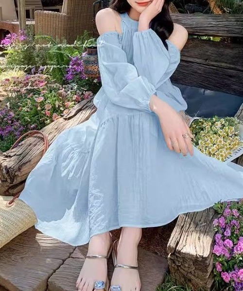 AMAJI(アマジ)の「オフショルダー ワンピース(ワンピース・レディース・ライトピンク/ライトブルー・SMALL/MEDIUM/LARGE/X-LARGE)」の5枚目の写真