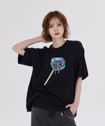 WOLF FLORAL CANDY T-SHIRT(BLACK)