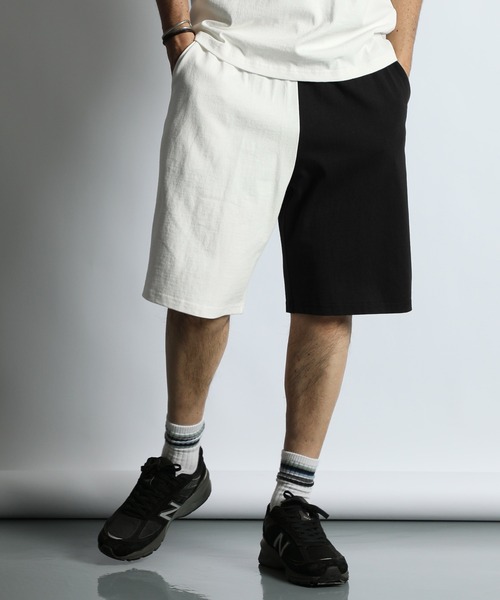 The DUFFER of ST.GEORGE(ザダファーオブセントジョージ)の「【WEB限定アイテム】8oz HEAVYWEIGHT PANEL SWITCHING GYM SHORTS:セットアップ対応 バイカラージムショーツ/ バギーショーツ / ヘビーウェイト / 8オンス / 切り替えショーツ / クレイジーパターン(その他パンツ・メンズ・スミクロ/ネイビー・MEDIUM/LARGE/X-LARGE)」の3枚目の写真