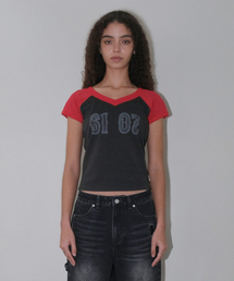 V NECK SLIM T-SHIRT [RED]