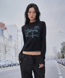HORSE VANE LAYERED LONG SLEEVE _BLACK