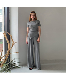 [SET] Cowl neck Shirring Short Sleeve T-shirt+Banding Pants Set-up (2colors)